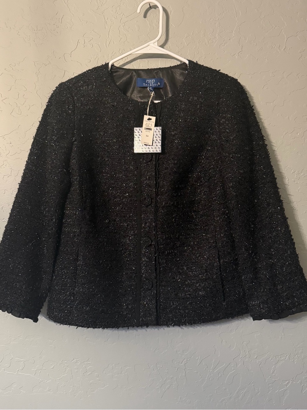 RSVP by Talbots Black Shimmer Bouclé Tweed Jacket Petite 6P NWT $199